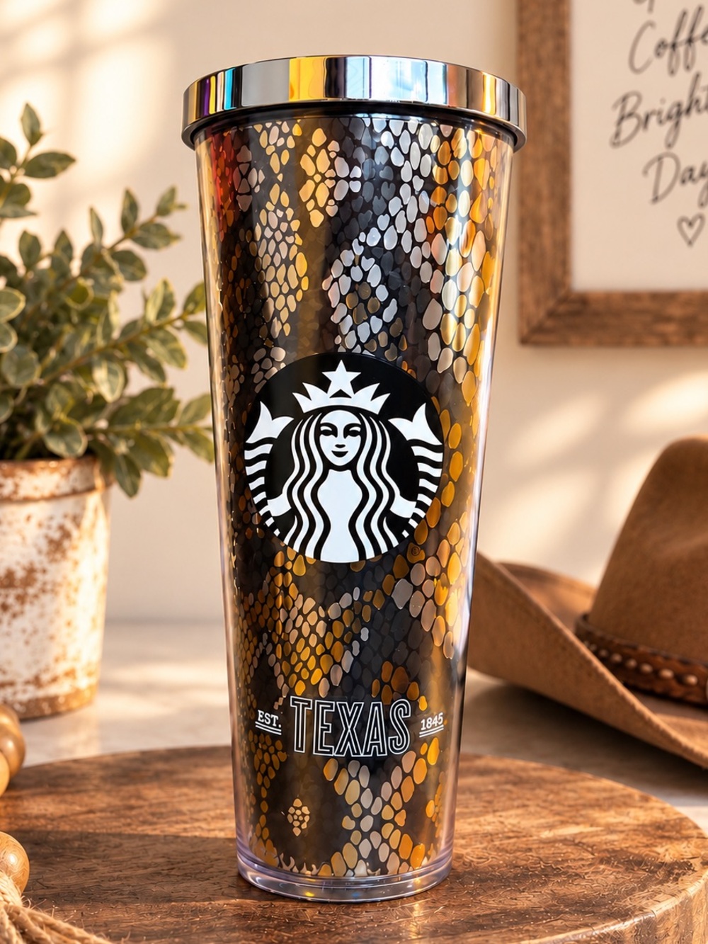 RARE 2014 Starbucks Texas Snakeskin Metallic Tumbler Cold Cup